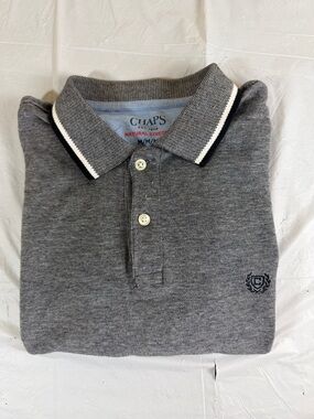 Chaps Men's Heather Gray Polo with Black & White Tipped Collar